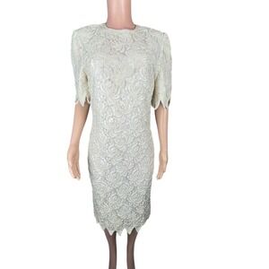 Vintage Carina Beaded Pearl Dress M India 90s‎ Cream Wedding Formal Cocktail
